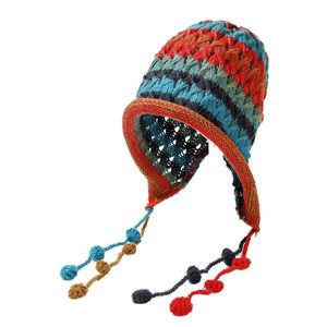 Gorro de punto a rayas de colores con orejeras con borlas, gorro cálido de invierno para mujer, estilo asiático, hecho a mano, elástico y plegable - Product Image 4