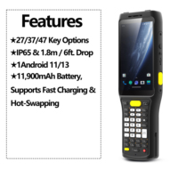 Lector/Escritor UHF RFID ISO 18000-6C ABS PDA Portátil Android 13 con Escáner de Código de Barras 2D de Largo Alcance (20m) Industrial Resistente