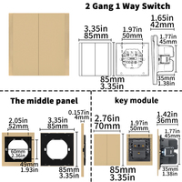 Interruptores y Enchufes de Pared WESA Ultrafinos con Botón Pulsador EU 1/2/3 Vías, Enchufe de Alimentación de 1 Vía, Combinación Libre, Diseño Moderno de Lujo