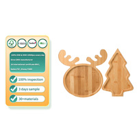Plateau de service en bois en forme de sapin de Noël avec rebord surélevé, plateau en bambou naturel, planche de table décorative pour les fêtes, vente en gros directe d'usine