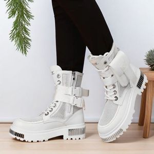 Bottes pour hommes blanches en cuir ultrafilm Fermeture éclair Cylindre court surélevé Bottes de moto d'été - Product Image 5
