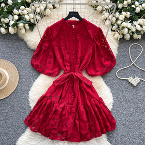 Robe à manches bouffantes pour femmes, robe courte en dentelle transparente à col montant pour un <span class=keywords><strong>style</strong></span> élégant et <span class=keywords><strong>chic</strong></span> - Product Image 1