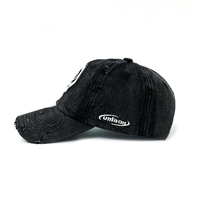 Gorra de béisbol de mezclilla vintage desgastada con bordado de signo de interrogación en espiral, estilo Dad Hat lavado, visera rasgada, gorra de sol streetwear, logotipo personalizado