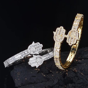 Exclusive Urban Streetwear VVS1 GRA Moissanite Hamsa Palm Cuff <b>Bangles</b> S925 Silver Iced Out Lucky Hand Rap Bracelets <b>Men</b> - Product Image 3