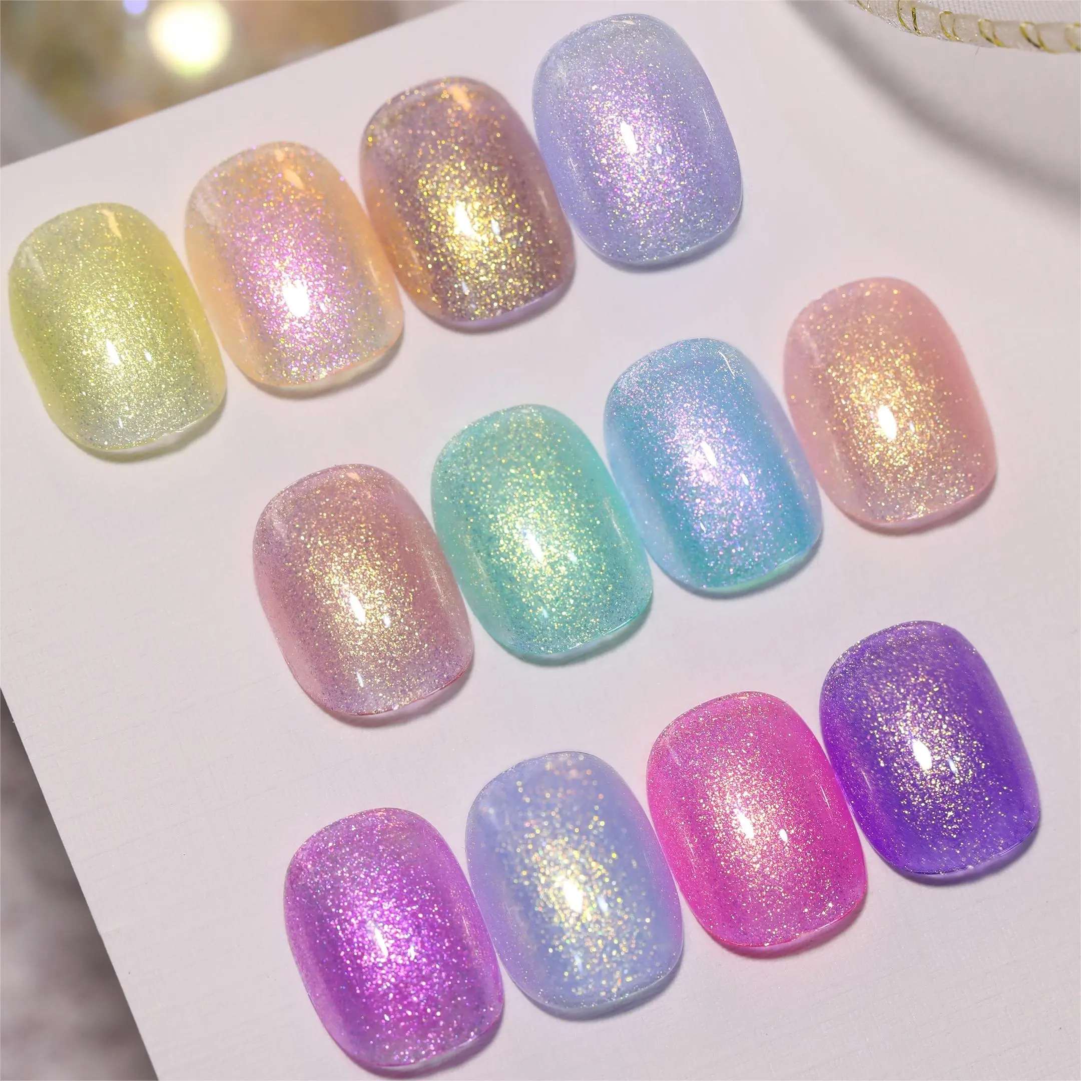 El más nuevo Gel de esmalte de uñas brillante Aurora, venta al por mayor, esmalte de uñas de Gel de sirena con purpurina de etiqueta privada de alta calidad