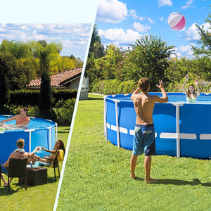 <span class=keywords><strong>Piscine</strong></span> hors sol <span class=keywords><strong>ronde</strong></span> <span class=keywords><strong>INTEX</strong></span> 28242 457*122CM avec pompe 14 pieds X 48 pouces, cadre en métal bleu pour la famille - Product Image 3