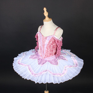 Swan Lake Ballet <span class=keywords><strong>Dress</strong></span> rosa Lantejoula Fluffy Stage Performance Dance Costume Manga Longa Malha Tutu Vestidos Treinamento Dancewear - Product Image 2