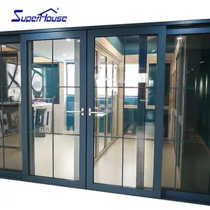 Superhouse Porta De Vidro Deslizante com Grades 4 Exterior painéis de Alumínio Com Vidros Duplos de Vidro Temperado Portas de Correr para varanda