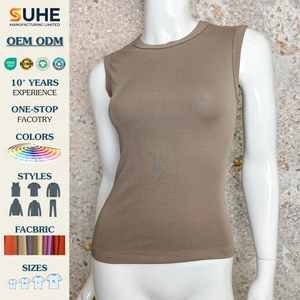 เสื้อกล้ามผู้หญิง SUHE คอกลม แขนกุด ทรงพอดีตัว ผ้าคอตตอนผสมสแปนเด็กซ์ 260GSM ถักทอแบบลำลอง สีพื้น รับผลิตแบบ OEM ODM - Product Image 3