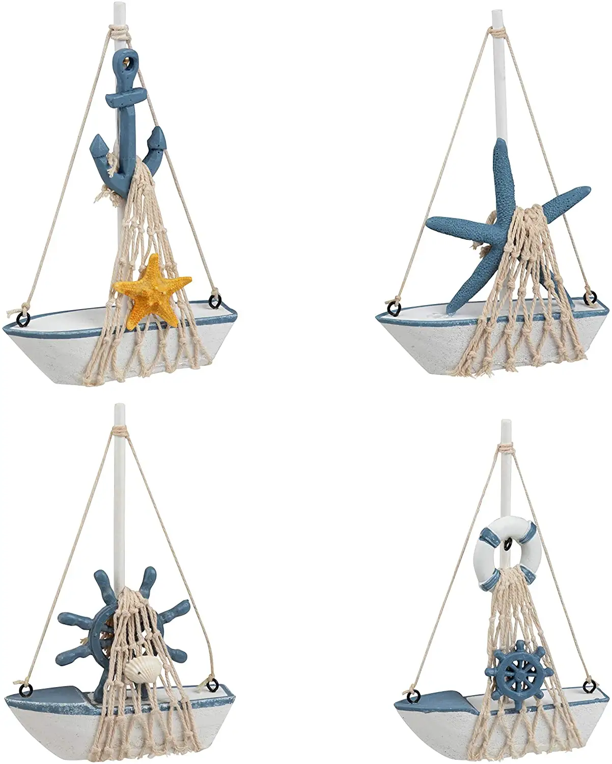 木製ミニセーリングボートヴィンテージ航海手作りヨット装飾ビーチ航海デザインネイビーブルーアンティーク家の装飾