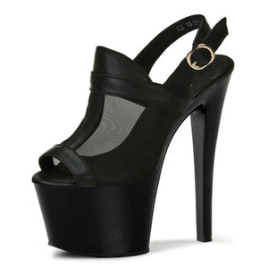 <span class=keywords><strong>Sandali</strong></span> <span class=keywords><strong>Neri</strong></span> con Plateau e <span class=keywords><strong>Tacco</strong></span> a Spillo 17cm, Stile Gotico Fetish Estivo con Punta Aperta, Tacchi Alti <span class=keywords><strong>7</strong></span> Pollici per Donna - Product Image 1