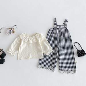 Angou autunno tuta Plaid per bambini maniche lunghe 2 pezzi Set di abbigliamento per bambini alla moda Set di abbigliamento per ragazze per la casa - Product Image 5