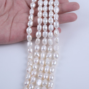 Perles d'eau douce naturelles blanches de 9-10 mm en gros, trou droit, brillantes des deux côtés, chaînes de perles dispersées pour la fabrication de bijoux DIY - Product Image 3