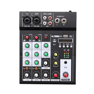 Metal Mini 4-channel USB audio mixer console with Blueteeth function 48V fantasy power multi-function mixer for karaoke