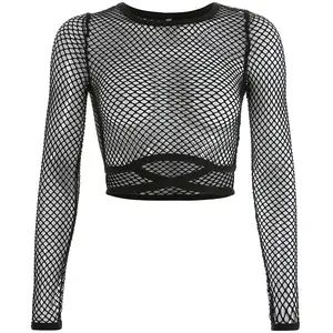 Toptan seksi Grunge Goth Fishnet örgü üstleri Alt kadınlar için giyim