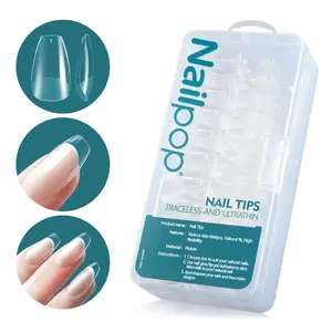 Nailpop Short Coffin 600Pcs False Nails Pre-shape Full Cover Acrylic 12 Sizes Nail Gelly Tips For Nail Extension Home DIY