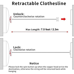 HF 2.5m 8.2FT Hotel Wall Mounted Stainless Steel Retractable Clothesline <strong>Washing</strong> <strong>Line</strong> With Steel String / <strong>Wire</strong> / Rope - Product Image 6