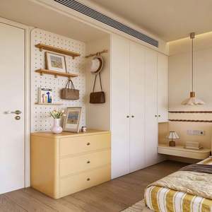 Armoire de chambre à coucher minimaliste BALOM avec panneau perforé et unité de tiroirs |   Couleurs douces et rangement multi-zones pour une chambre confortable - Product Image 2