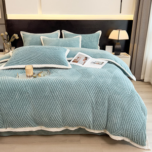 Weiche Winter Taffia Milch Samt 4PCS Blatt Sets Verdicken Warme Flanell Fleece Bettwäsche Kits Quilt Cover Kissen bezug für Doppelbett - Product Image 2