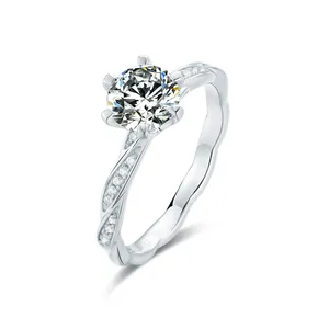 伊伦1ct硅石铑镀100% 925纯银戒指女性婚礼订婚饰品批发供应商
