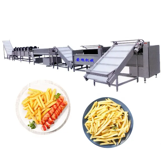 Equipo Industrial grande para freír patatas fritas, cortador, línea de producción de embalaje