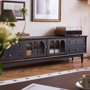 Mueble de <span class=keywords><strong>TV</strong></span> Retro Vintage de Madera - Diseño con Puertas y Cajones de Vidrio, Organizador de Medios Ideal para la Decoración del Espacio de Vida - Product Image 2