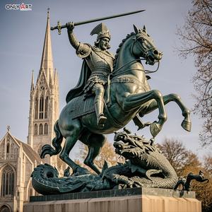 Grande fusione in bronzo che tiene crocifisso spada lancia cavallo Slay drago inghilterra patrono a grandezza naturale St <span class=keywords><strong>George</strong></span> statua in ottone - Product Image 4