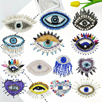 Série de patchs brodés faits main avec perles et sequins, motif œil porte-bonheur, appliques en cristal et perles pour chaussures, chapeaux, sacs, vêtements et accessoires