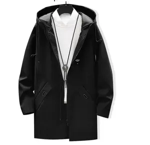 ठोस पिपली Drawstring लंबी Hooded 2021 Mens जैकेट