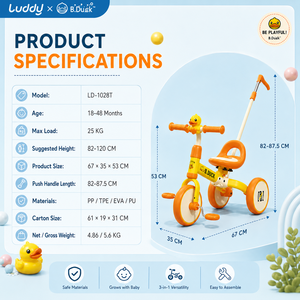 Tricycle pliable compact 2 en 1 Luddy pour tout-petits, poussette bébé, draisienne, poussette convertible pour les voyages en famille - Product Image 5