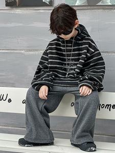 Ropa Deportiva Teñida para Niños, Primavera y Otoño, Nueva Sudadera con Capucha a Rayas, Terciopelo Cálido, Moda Deportiva Infantil - Product Image 5