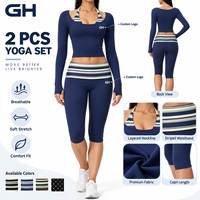 Ensemble de yoga GH personnalisé avec logo, brossé, superposé, coupe ajustée, contrôle du ventre, effet push-up, séchage rapide, pour fitness et entraînement, 2 pièces, pour course et yoga
