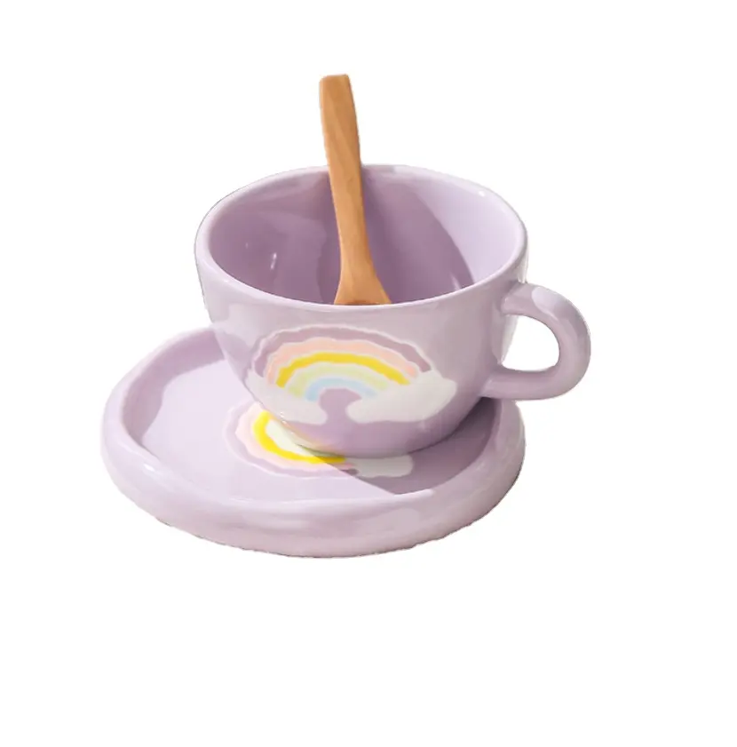 Оптовая продажа, рисованный радужный узор, используемый при женитьбе, керамическая кофейная чашка для продажи
