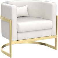 Fauteuil baril moderne avec pieds en métal doré Chaise d'appoint en velours pour chambre à coucher salon Club Side Sofa Chair en ivoire