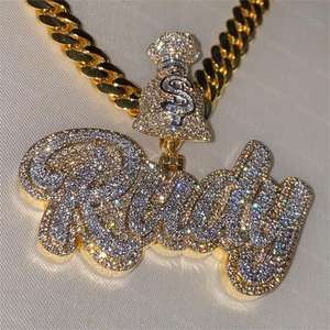 Liontin Moissanite Iced Out Vvs Dua Warna Perak 925 Berlapis Emas 18k Huruf Nama Kustom Hiphop Liontin Moissanite - Product Image 1