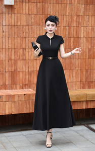 <span class=keywords><strong>Robe</strong></span> <span class=keywords><strong>longue</strong></span> vintage style Hepburn pour femme, blanche/noire, à manches courtes, jupe évasée, taille ajustée, écologique et respirante - Product Image 2