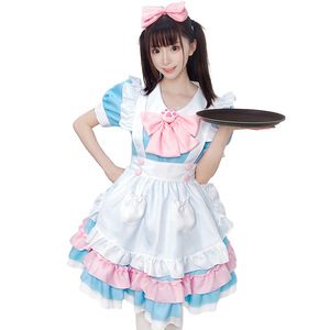 Rainy Day Flower Maid Dress Women Adult Lolita Cosplay Costume Blue Pink Ruffle Design - Product Image 5