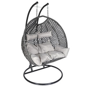Fauteuil suspendu double Hitree en rotin pour jardin, patio, ou salon, avec structure en métal - Product Image 1