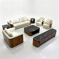 Ensemble de canapés en cuir véritable avec cadre en bois massif, style italien moderne, luxe léger, personnalisable pour salon