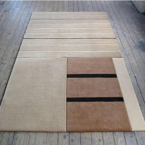 Tapis géométrique Bauhaus moderne |   Tapis linéaire de luxe sculpté à la main |   Tapis de salon géométrique aux tons terreux contemporains - Product Image 1