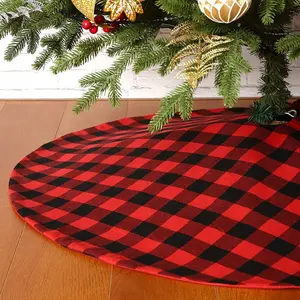 क्रिसमस की सजावट काले भैंस जाँच की पेड़ स्कर्ट चटाई लाल काले भैंस प्लेड क्रिसमस पेड़ स्कर्ट