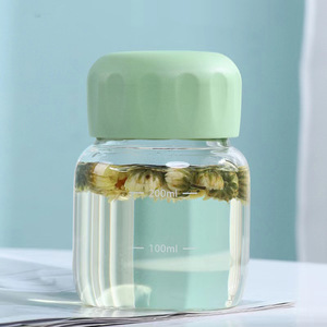 Glazen beker met schroefdop, 300ml, transparant, met ruimte voor eigen logo, schattig, kort, dik, voor dranken, melkthee, koffie, sap - Product Image 6