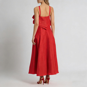 Abito da <span class=keywords><strong>sera</strong></span>/cocktail midi da donna elegante rosso con volant, scollo all'americana, linea ad A, lunghezza al pavimento, estivo - Product Image 2