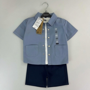 Conjunto Casual de Verão para Bebê Menino J36XL, 3 Peças, Camisa Cargo de Manga Curta + Camiseta Interna + Shorts Sólidos, Atacado - Product Image 1