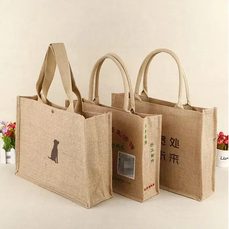 Sacola de compras de juta com logotipo personalizado promocional sacola de praia Hessian sacola de serapilheira