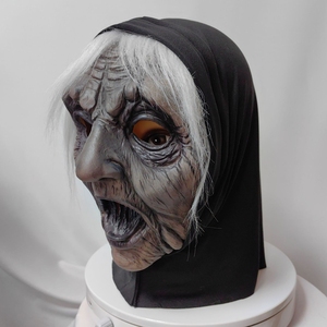 Venta caliente Halloween Horror Evil Old Witch Máscara de látex Realista Demonio Monstruo Pañuelo personalizado Mascarada ligera - Product Image 2