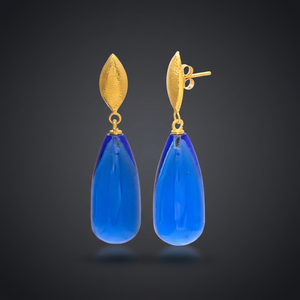 Boucles d'oreilles pendantes en forme de goutte d'eau bleues en gros, longues boucles d'oreilles pendantes en laiton plaqué or pour femmes, bijoux minimalistes tendance - Product Image 3