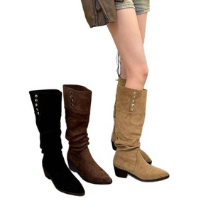 Women's Fashionable Versatile Stylish Spring Fall Slip On Chunky Heel Knee High Boots 2026 New Arrival <b>Pointed</b> <b>Toe</b> Boots - Product Image 6