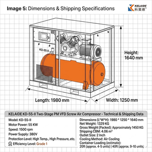 เครื่องอัดอากาศแบบสกรูอุตสาหกรรม KELAIDE KD-55-11 55kW ระบายความร้อนด้วยอากาศ 380V แบบติดตั้งถาวร ใช้ไฟ AC ชนิดหล่อลื่น - Product Image 2