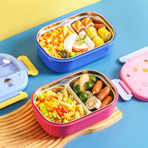 شعار مخصص ، مدرسة من الفولاذ المقاوم للصدأ مع أدوات مائدة للأطفال 2 مقصورة حاوية طعام معدنية معبأة في الكرتون - Product Image 6